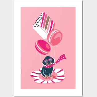 Pastel café sweet love dream // print // fuchsia pink pastry details blue dachshund dog puppy Posters and Art